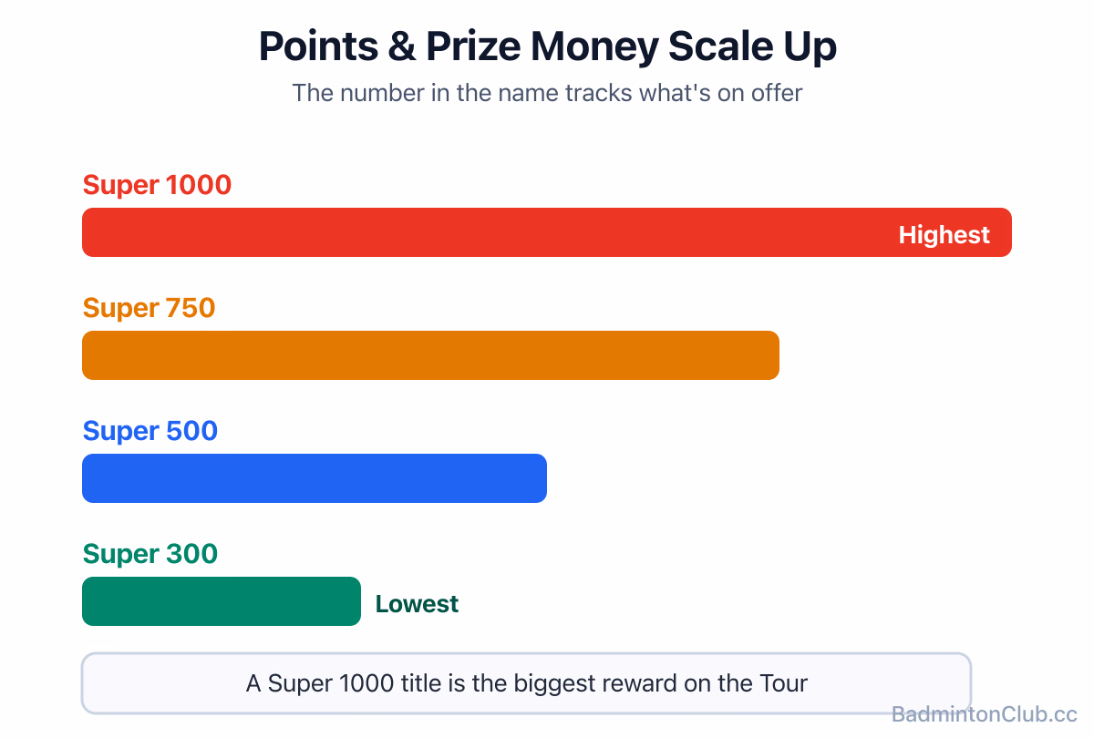How ranking points and prize money scale across the BWF World Tour levels