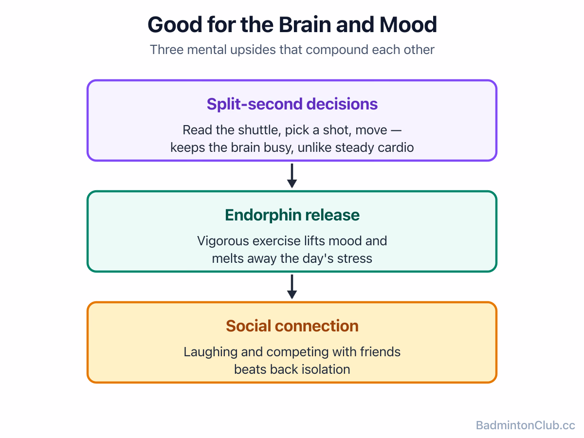 The brain and mood benefits of badminton — split-second decision-making, endorphin release and social connection working together