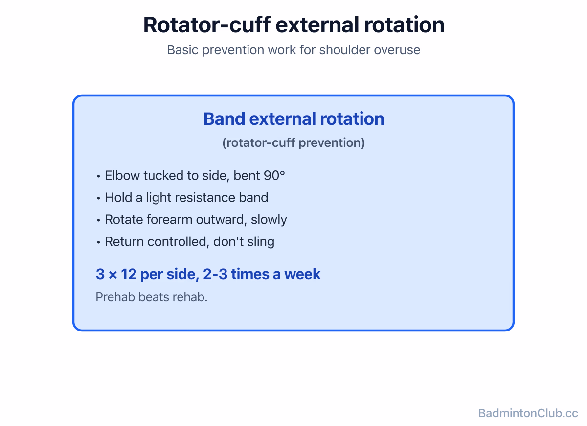 Rotator-cuff external rotation with a band — basic prevention work for shoulder overuse